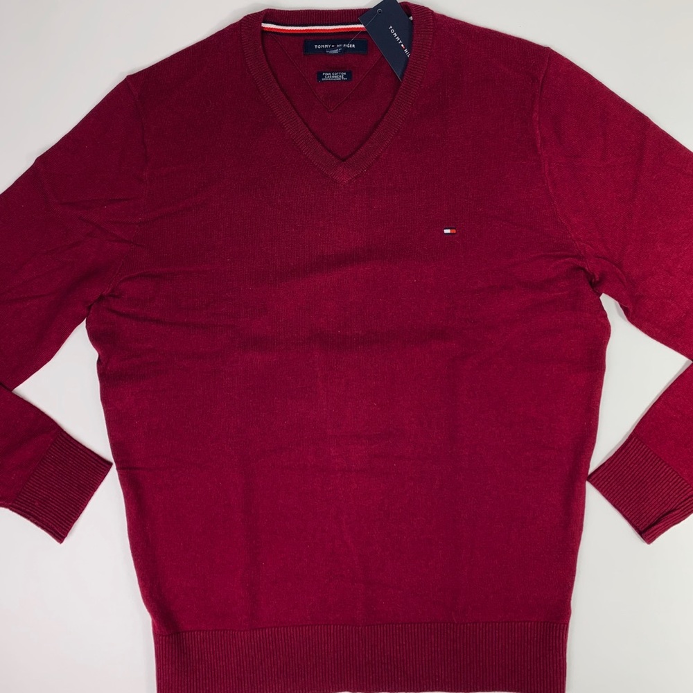 Tommy Hilfiger V-Neck Pima/Cashmere Sweater, Red M